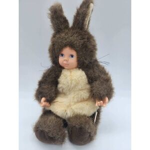 Anne Geddes Baby Bunny Plush Doll Brown Cream Faux Fur Rabbit Vinyl Face 11 Inch